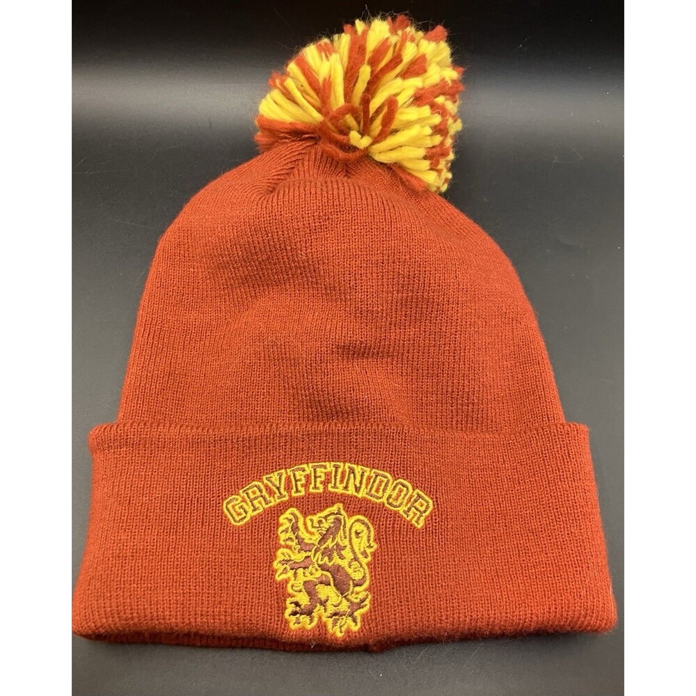 Harry Potter Gryffindor Knit Beanie Pom Pom Embroidered Seal Cable Knit Maroon